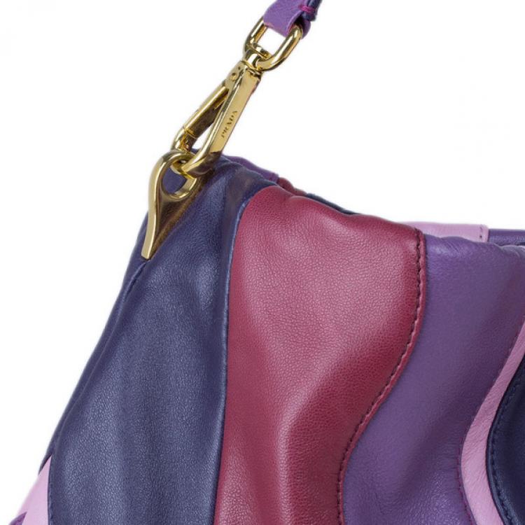 Pre Owned Prada Multicolor Nappa Leather Stripes Large Hobo