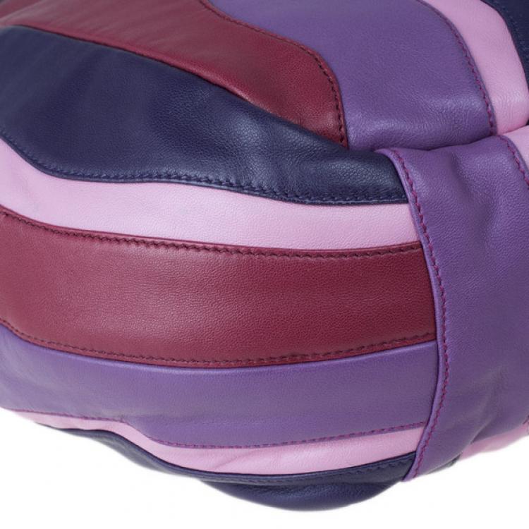 Pre Owned Prada Multicolor Nappa Leather Stripes Large Hobo