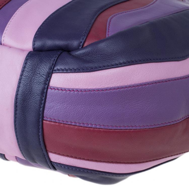 Pre Owned Prada Multicolor Nappa Leather Stripes Large Hobo