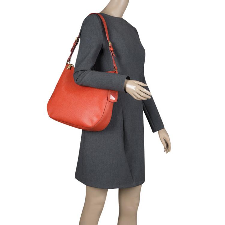 Pre Owned Prada Red Saffiano Lux Leather Hobo