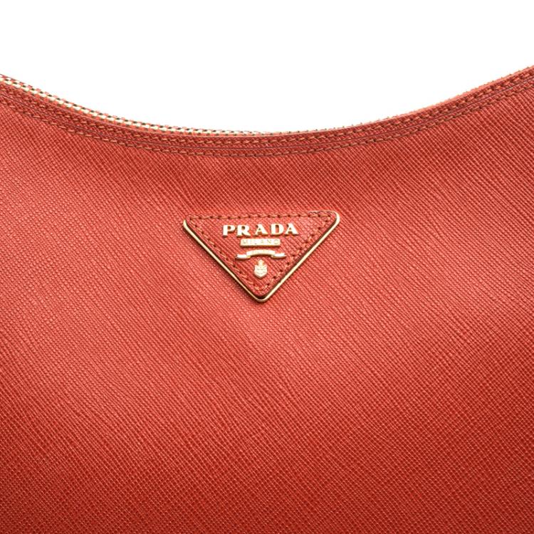 Pre Owned Prada Red Saffiano Lux Leather Hobo