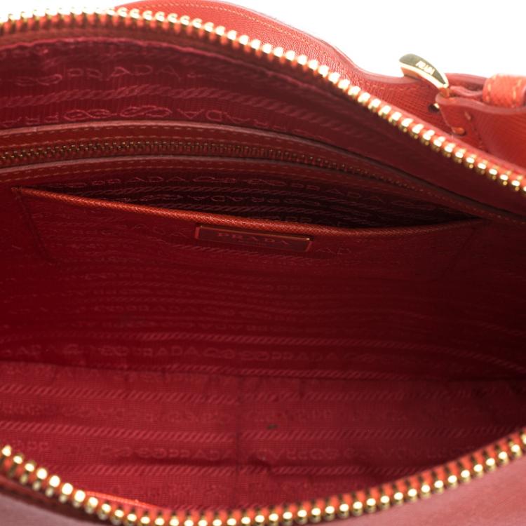 Pre Owned Prada Red Saffiano Lux Leather Hobo