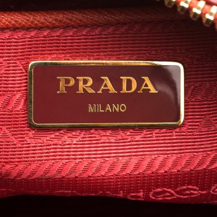 Pre Owned Prada Red Saffiano Lux Leather Hobo