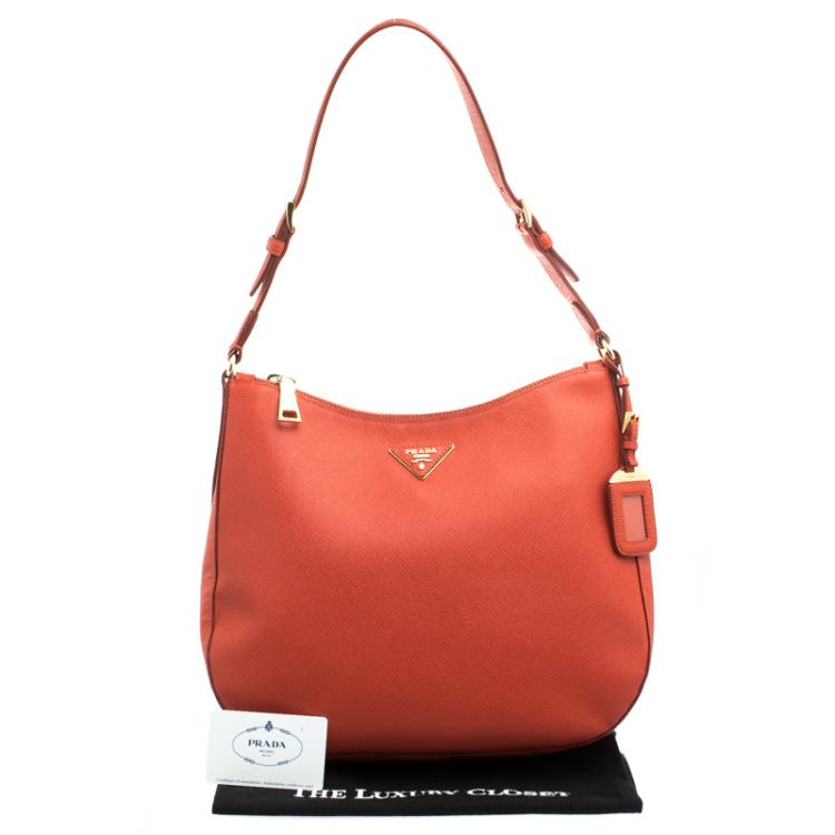 Pre Owned Prada Red Saffiano Lux Leather Hobo