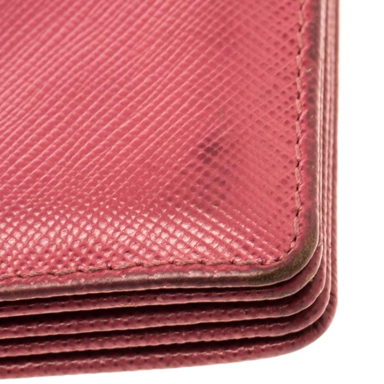 Pre Owned Prada Red Saffiano Leather Accordion Card Holder