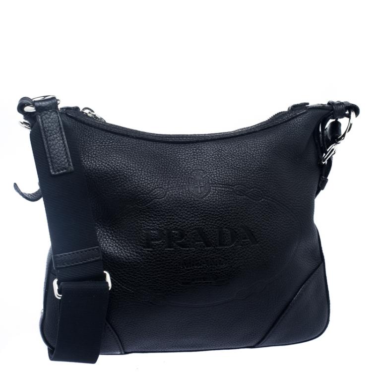 Pre Owned Prada Black Leather Messenger Bag