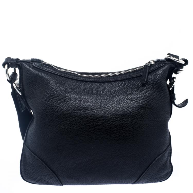 Pre Owned Prada Black Leather Messenger Bag