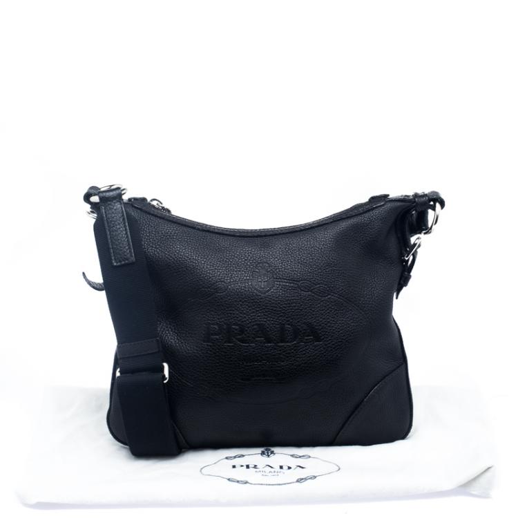 Pre Owned Prada Black Leather Messenger Bag