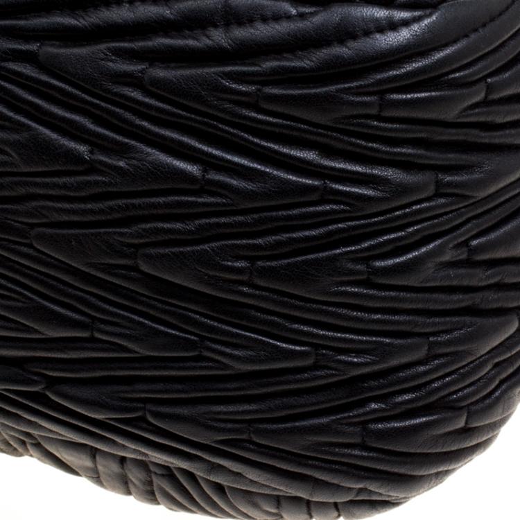 Pre Owned Prada Black Ruched Leather Braided Handle Hobo