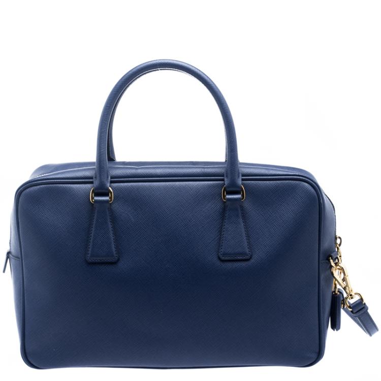 مملوكة مسبقًا Prada Blue Saffiano Lux Leather Top Handle Bowling Bag
