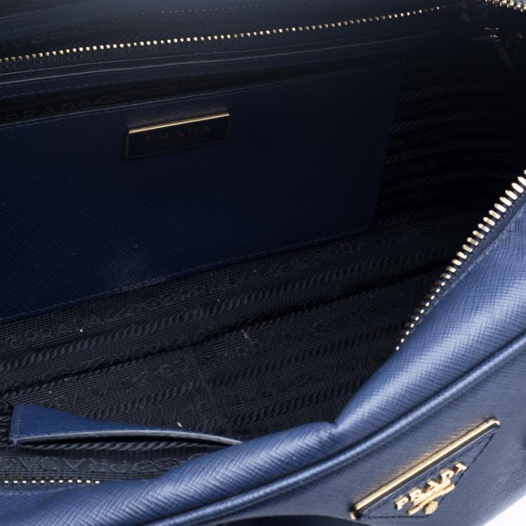 مملوكة مسبقًا Prada Blue Saffiano Lux Leather Top Handle Bowling Bag
