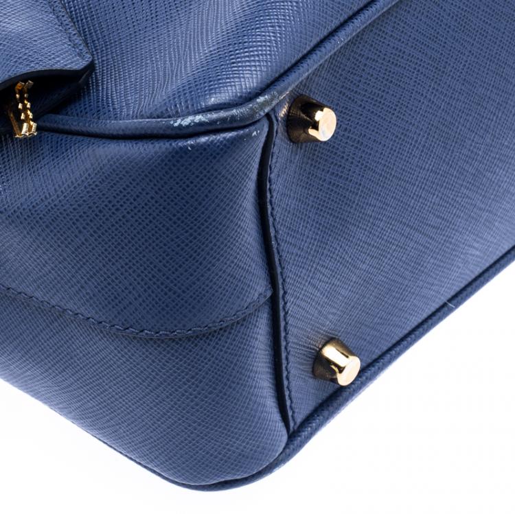 مملوكة مسبقًا Prada Blue Saffiano Lux Leather Top Handle Bowling Bag