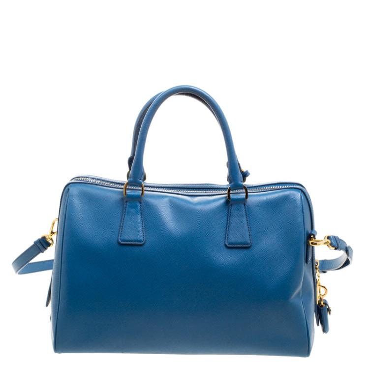 Pre Owned Prada Blue Saffiano Lux Leather Boston Bag 