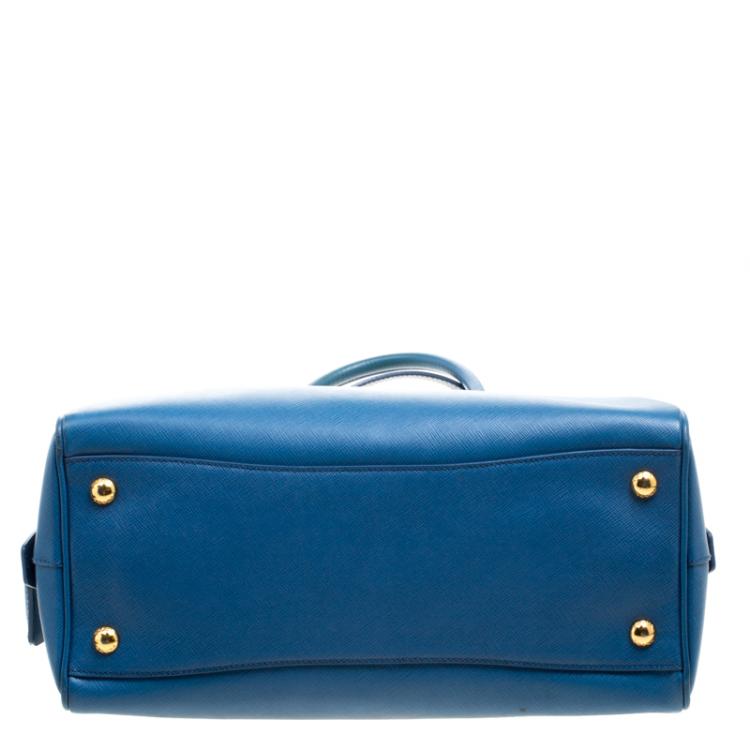 Pre Owned Prada Blue Saffiano Lux Leather Boston Bag 