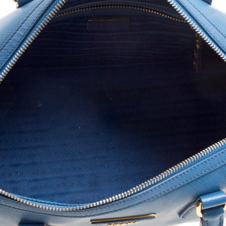 Pre Owned Prada Blue Saffiano Lux Leather Boston Bag 