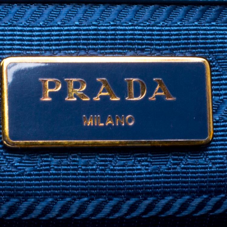 Pre Owned Prada Blue Saffiano Lux Leather Boston Bag 