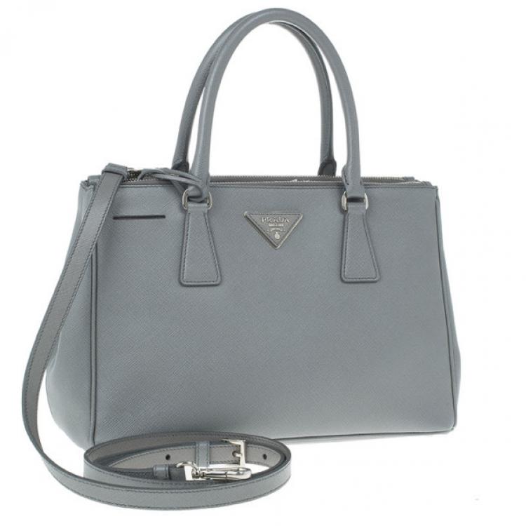 Pre Owned Prada Grey Saffiano Small Double Zip Top Handle Tote