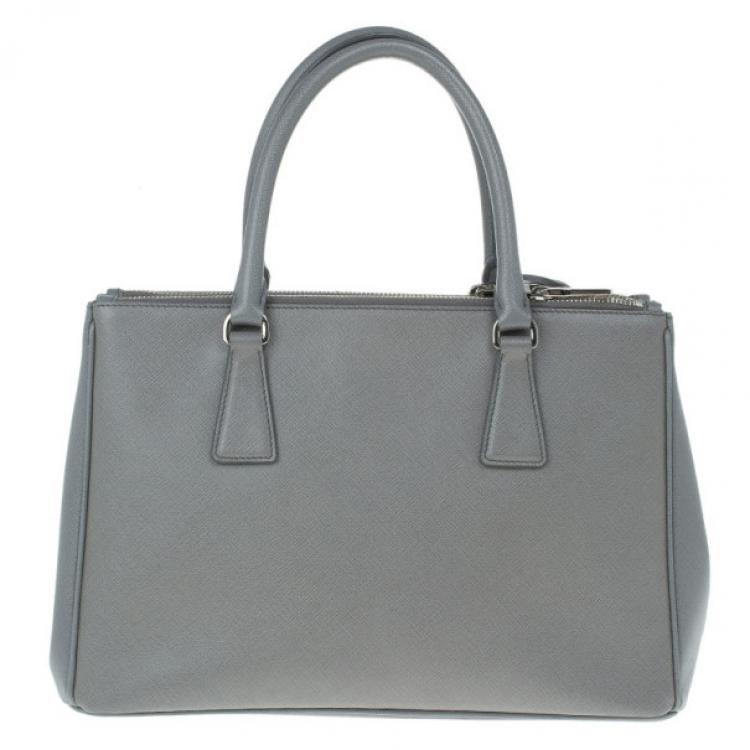 Pre Owned Prada Grey Saffiano Small Double Zip Top Handle Tote