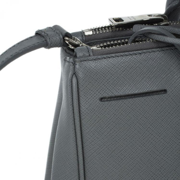 Pre Owned Prada Grey Saffiano Small Double Zip Top Handle Tote