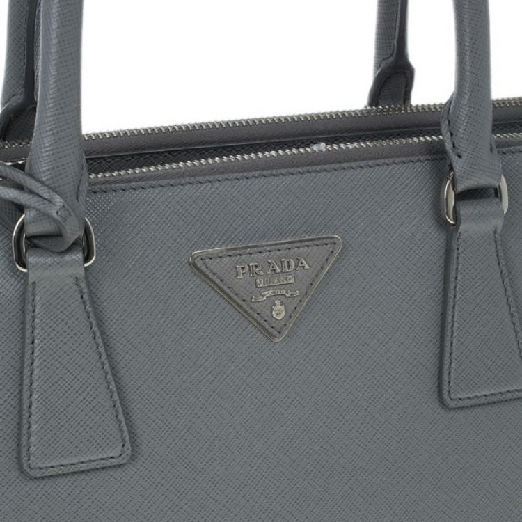 Pre Owned Prada Grey Saffiano Small Double Zip Top Handle Tote