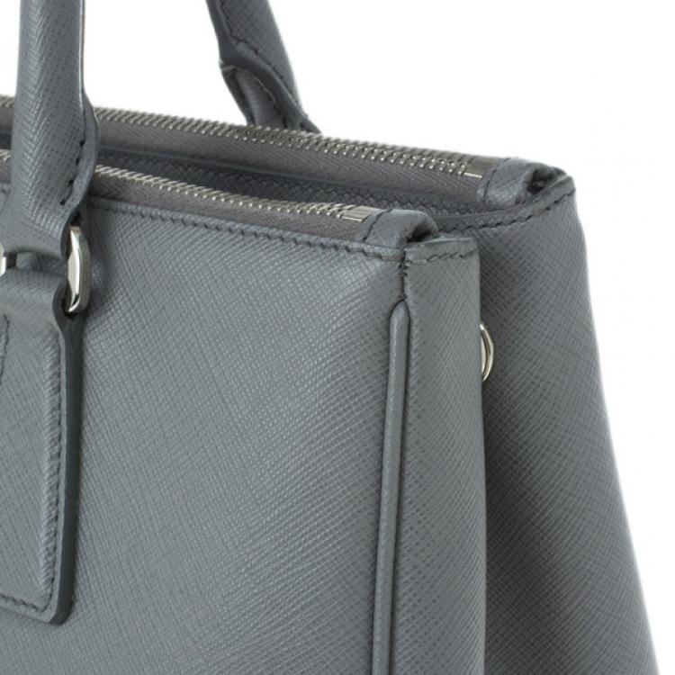 Pre Owned Prada Grey Saffiano Small Double Zip Top Handle Tote