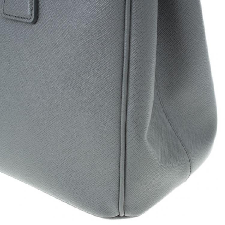 Pre Owned Prada Grey Saffiano Small Double Zip Top Handle Tote