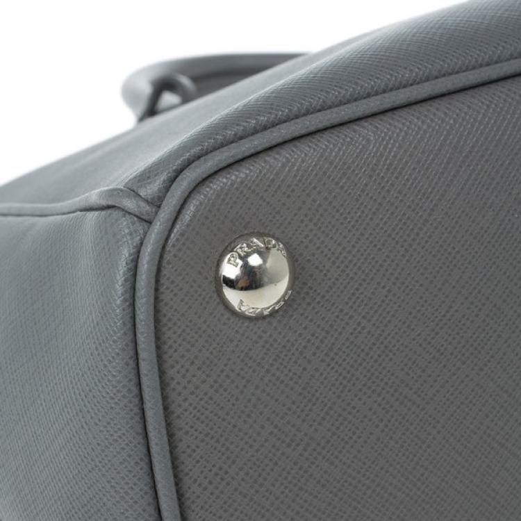 Pre Owned Prada Grey Saffiano Small Double Zip Top Handle Tote