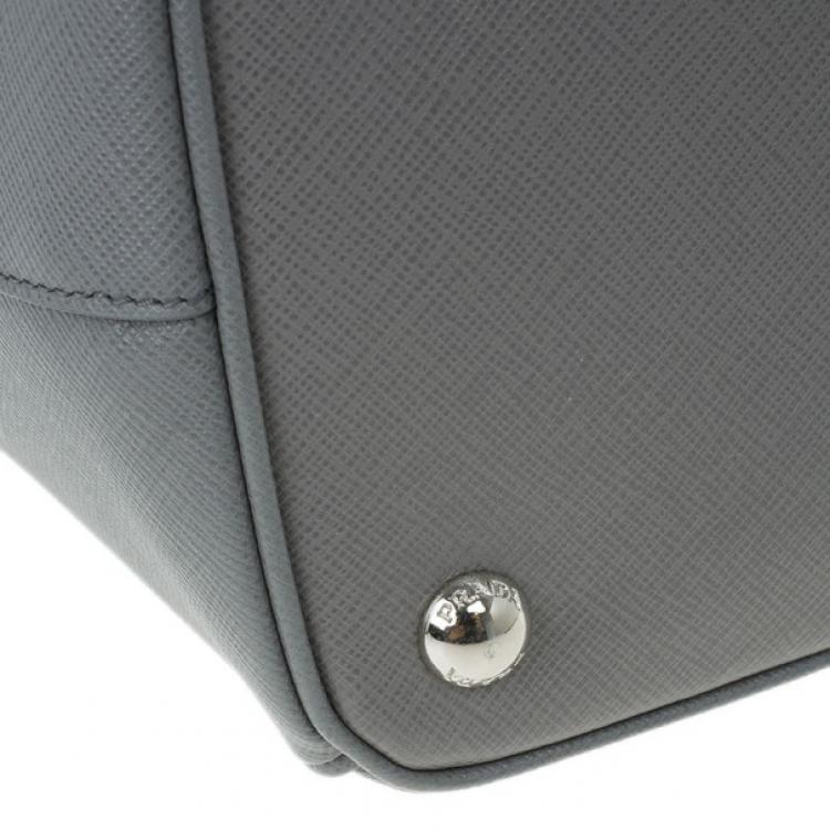 Pre Owned Prada Grey Saffiano Small Double Zip Top Handle Tote
