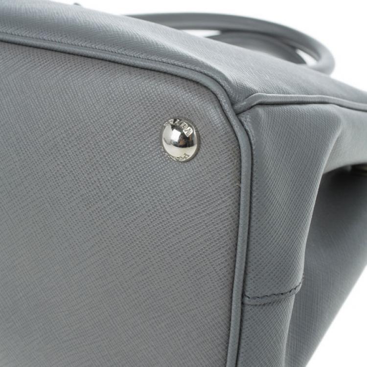 Pre Owned Prada Grey Saffiano Small Double Zip Top Handle Tote