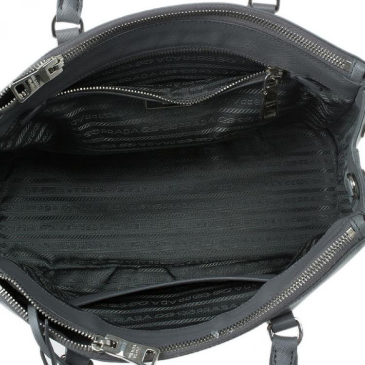 Pre Owned Prada Grey Saffiano Small Double Zip Top Handle Tote