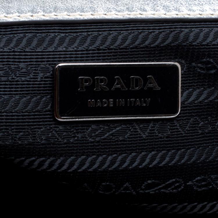 Pre Owned Prada Silver Nappa Leather Gaufre Bowling Bag