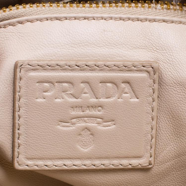 Pre Owned Prada Beige/Gold Stripe Leather Hobo
