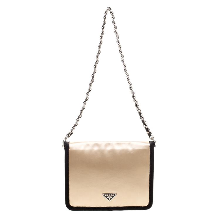 Prada Beige Satin Chain Clutch Prada The Luxury Closet