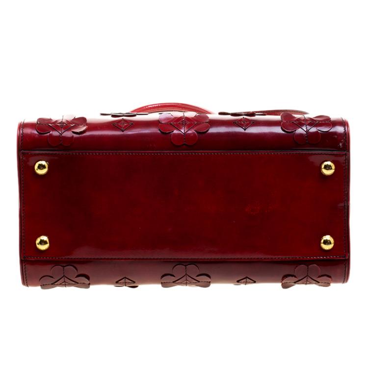 Pre Owned Prada Red Patent Leather Floral Framed Top Handle Bag