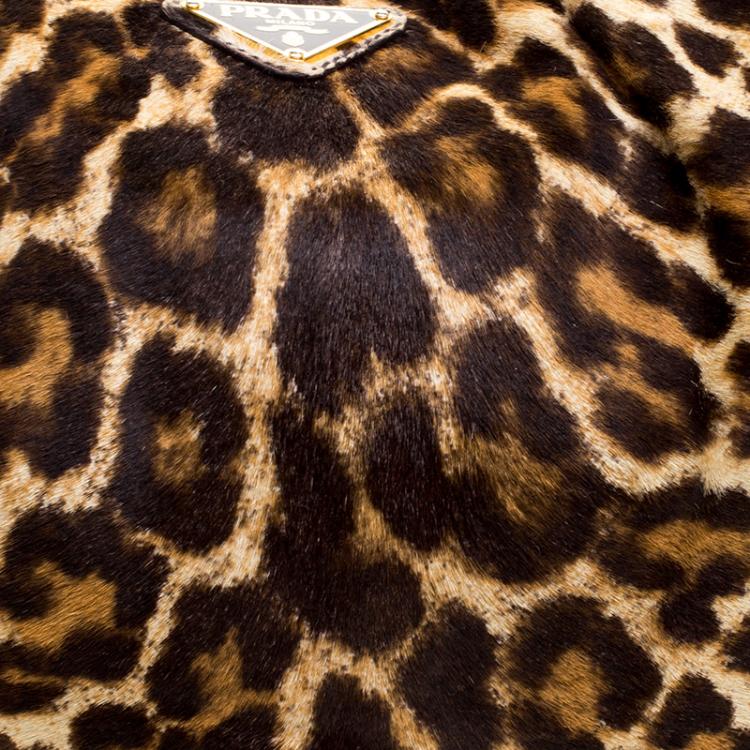 Pre Owned Prada Brown Leopard Print Calf Hair Hobo