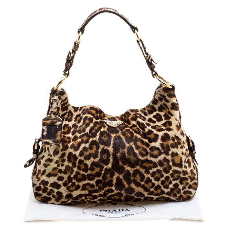 Pre Owned Prada Brown Leopard Print Calf Hair Hobo