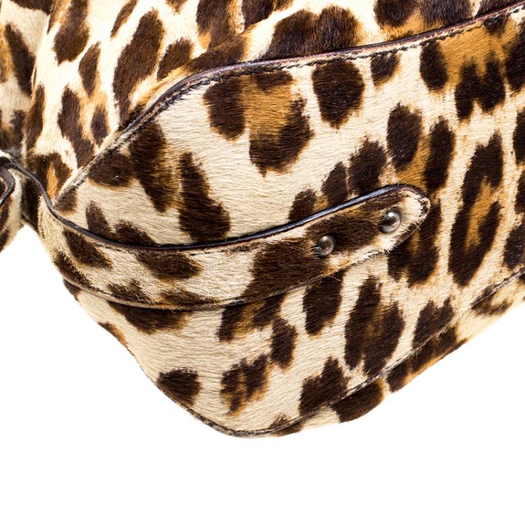 Pre Owned Prada Brown Leopard Print Calf Hair Hobo