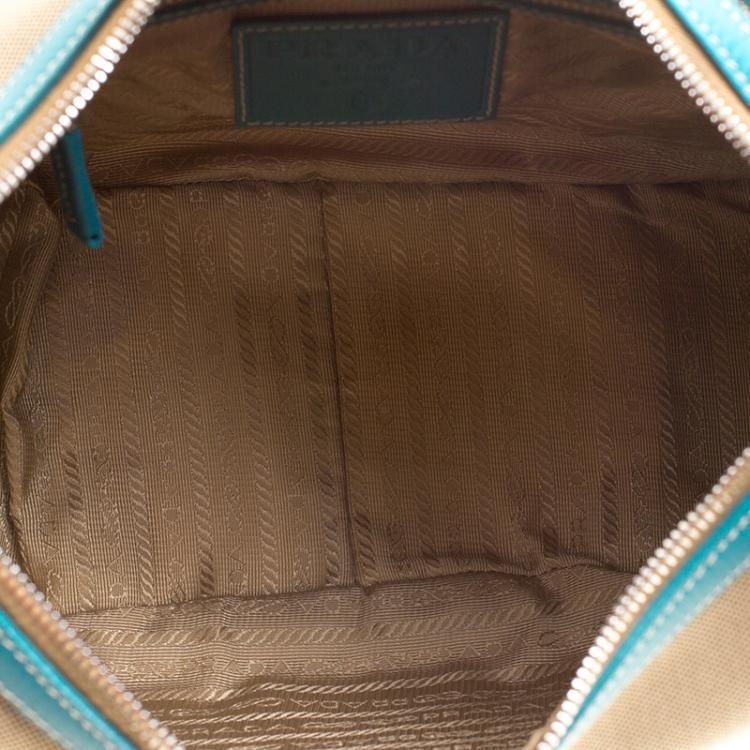 مملوكة مسبقًا Prada Beige/Turquoise  Canvas and Leather Hobo