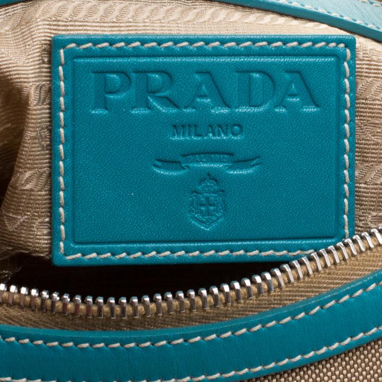 مملوكة مسبقًا Prada Beige/Turquoise  Canvas and Leather Hobo
