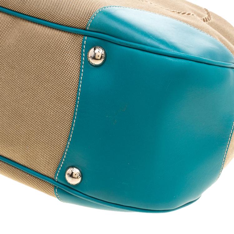 مملوكة مسبقًا Prada Beige/Turquoise  Canvas and Leather Hobo