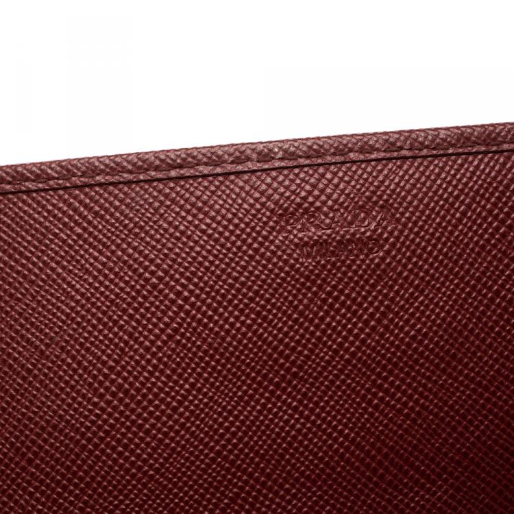 Pre Owned Prada Red Saffiano Metal Leather Wallet on Chain