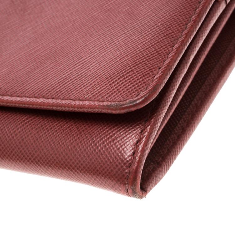 Pre Owned Prada Red Saffiano Metal Leather Wallet on Chain
