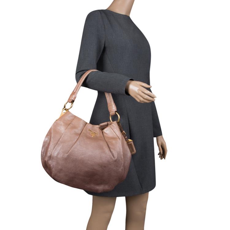 Pre Owned Prada Brown Ombre Leather Hobo