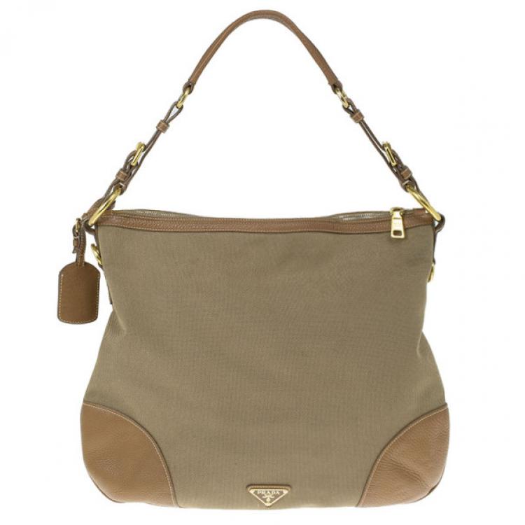 Pre Owned Prada Brown Nylon Logo Jacquard Hobo