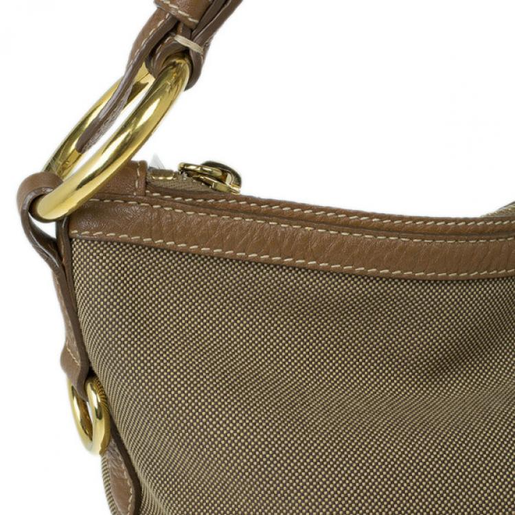 Pre Owned Prada Brown Nylon Logo Jacquard Hobo