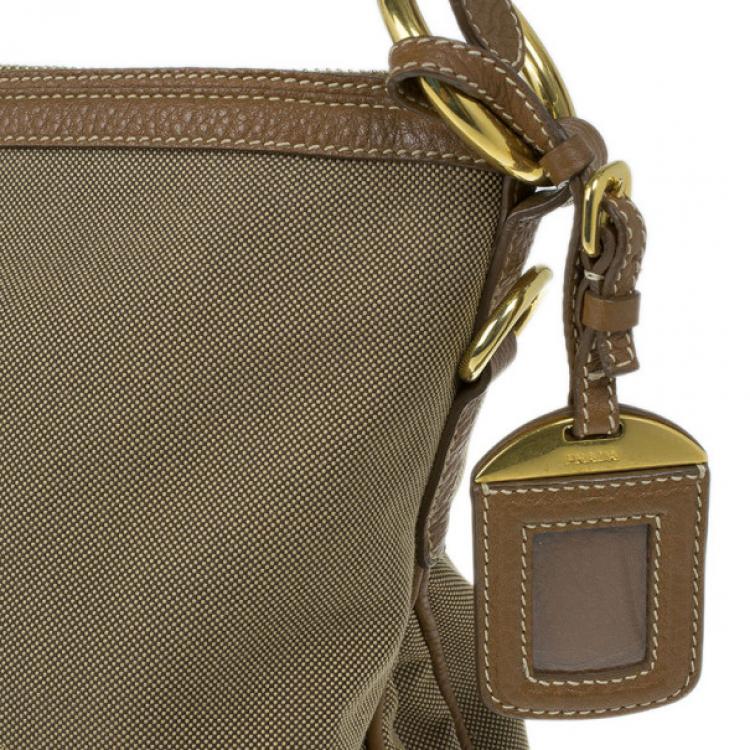 Pre Owned Prada Brown Nylon Logo Jacquard Hobo