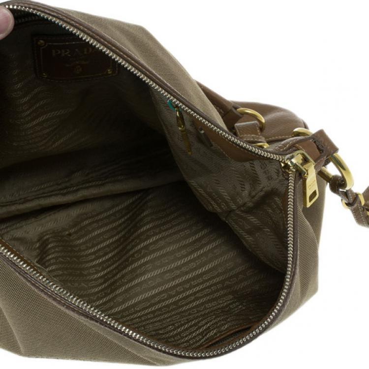 Pre Owned Prada Brown Nylon Logo Jacquard Hobo