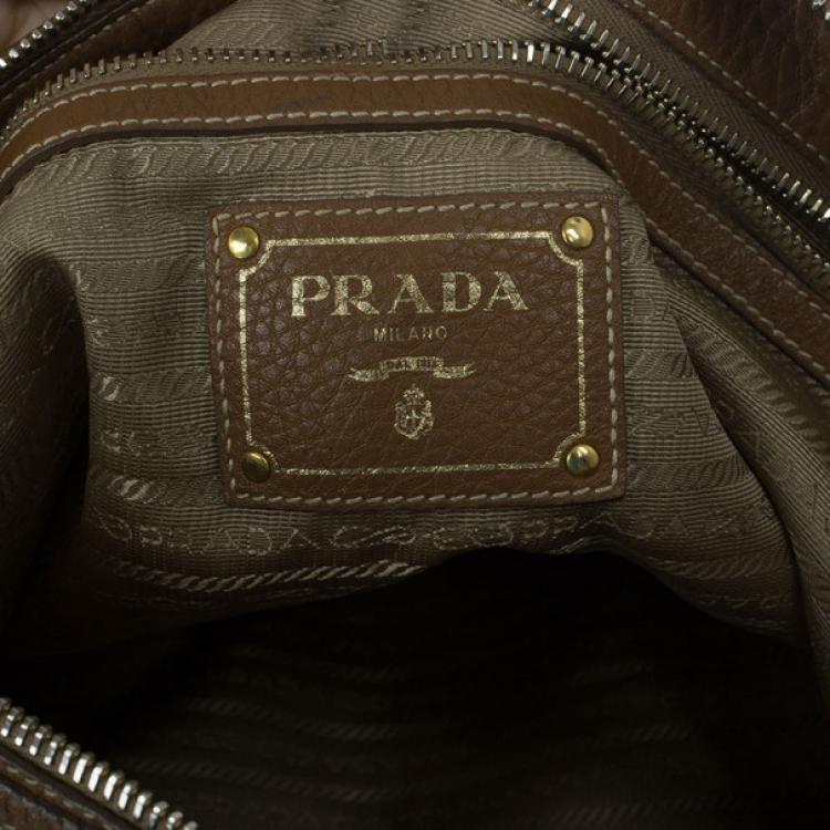 Pre Owned Prada Brown Nylon Logo Jacquard Hobo