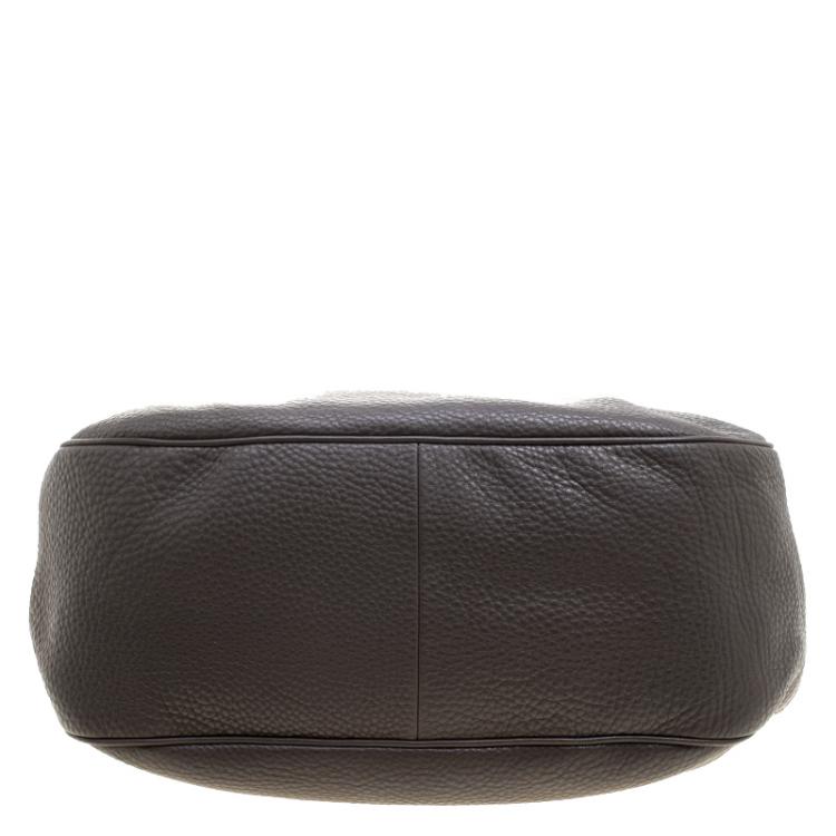 Pre Owned Prada Dark Grey Pebbled Leather Hobo