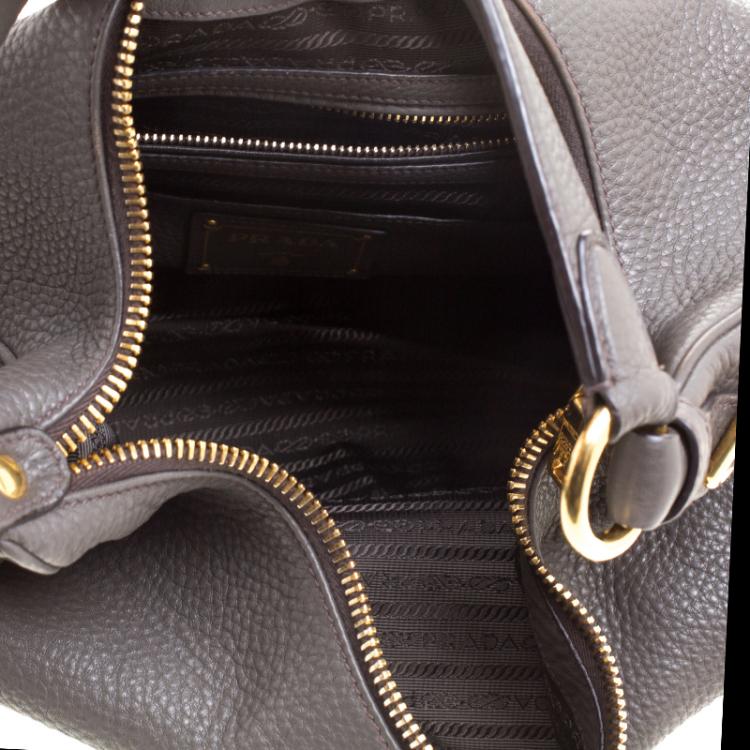 Pre Owned Prada Dark Grey Pebbled Leather Hobo